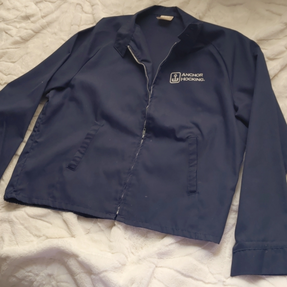 Vintage Anchor Hocking Auburn Sportswear Jacket Zip Up Lightweight XL Blue